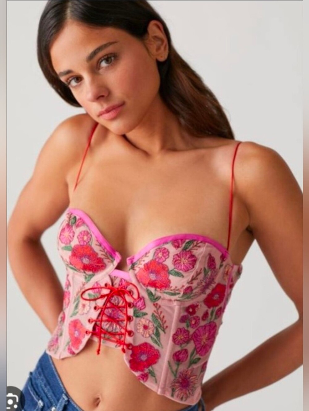 For Love & Lemons Kaylee Crop Top NWT Pink Floral Embroidered Corset Bustier